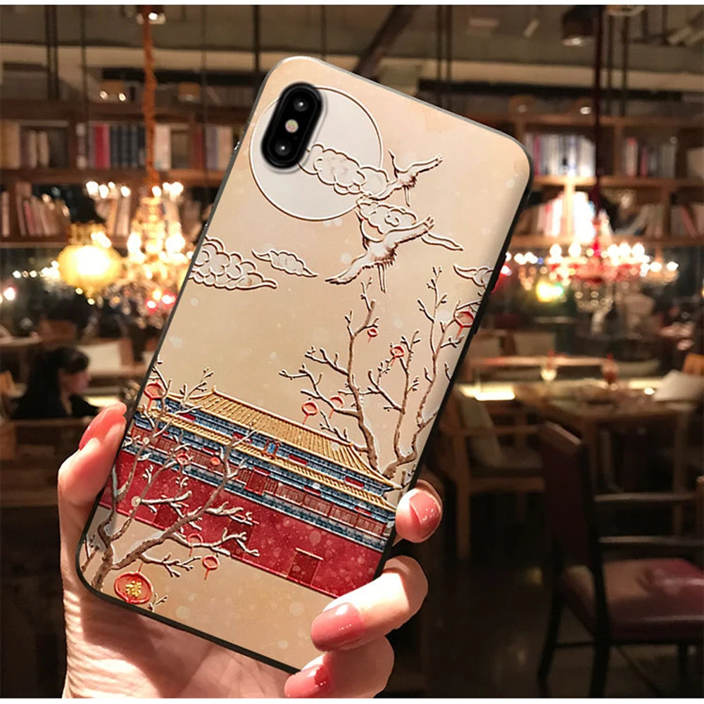 3D рельефный матовый чехол для iPhone 11 pro XR Xs Max, Мягкий Силиконовый ТПУ Модный чехол в китайском стиле для iPhone X XS 7 8 Plus, чехол
