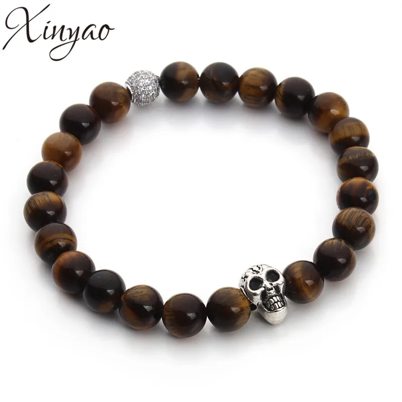 XINYAO 2017 Антикварные Золотые/Серебристые браслеты с черепами натуральный тигровый