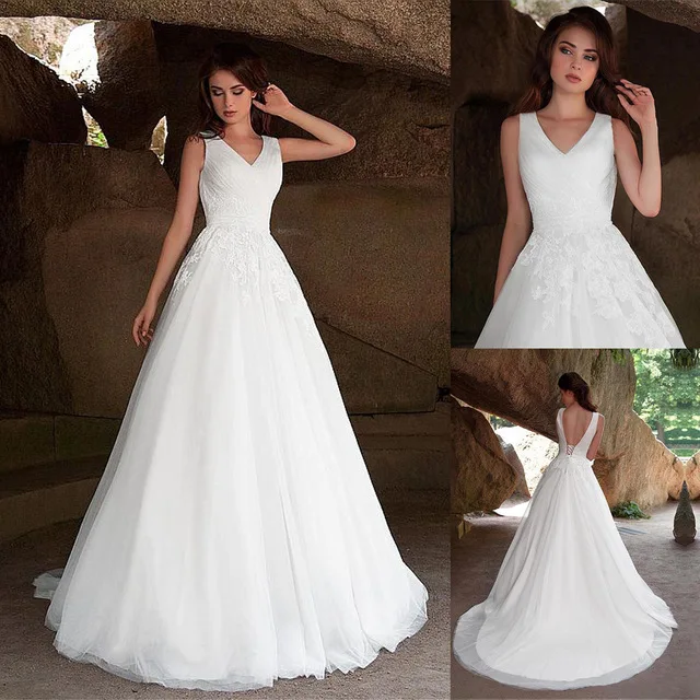 

Vestido De Noiva A-Line V Neck Wedding Dress Appliques Lace Bridal Dress 2021 Custom Made Backless Wedding Gown Sweep Train
