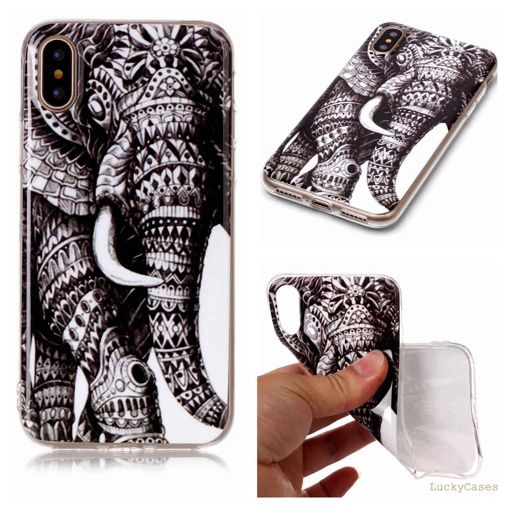 High Quality Fashion Luxury Soft Silicone TPU phone case For Apple iPhone X with popular monkey owl Elephant lion panda Painted |