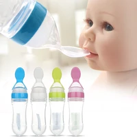 infant baby silica gel feeding bottle with spoon newborn toddler food supplement rice cereal bottles milk feeder bpa free 90ml