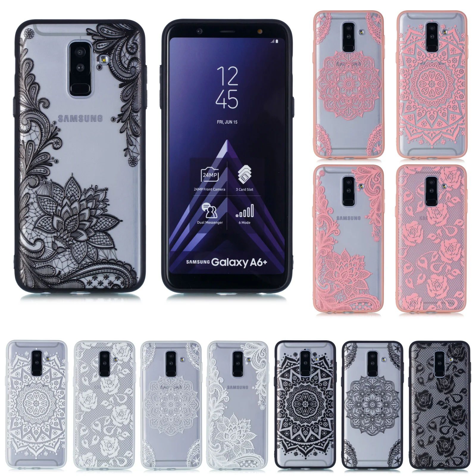 Для samsung Note 9 A720 A6 Plus A8 2018 Роскошный Ретро кружевной цветок Твердый корпус для
