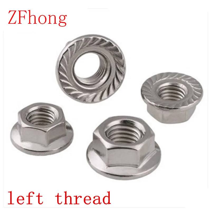 

10pcs DIN6923 m5 m6 m8 m10 m12 Stainless Steel 304 left therad hex flange Nuts