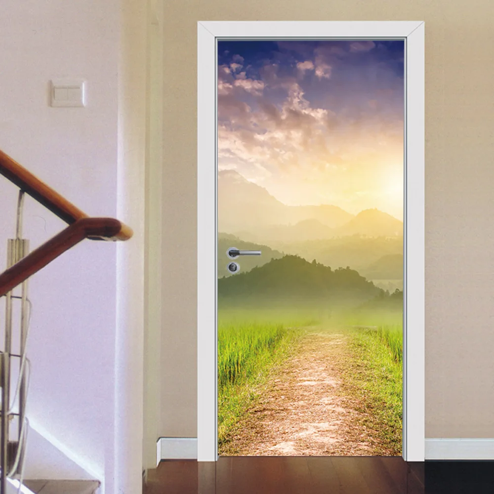 

Mountains Path Waterproof Non-Toxic Durable Door Wrap DIY Vinyl Decal Home Door Stickers 3D Self-Adhesive Door Mural Sticker