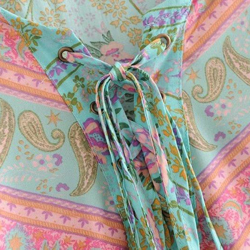 Khale Yose летняя блузка Топ с длинным рукавом Boho Chic v образным вырезом сексуальные
