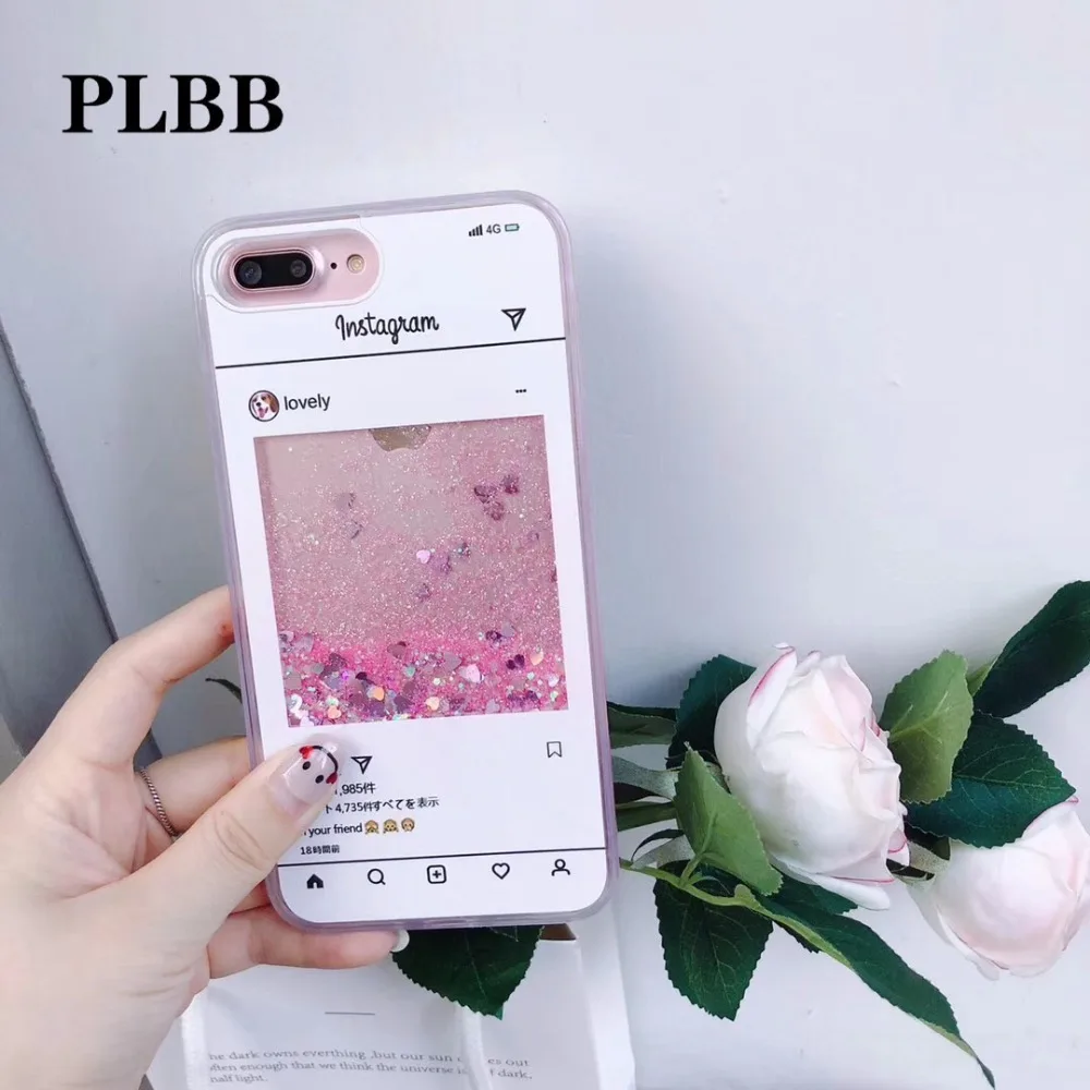 PLBB Роскошный Blingbling Love Heart розовый блестящий мощный Жидкий чехол для телефона из