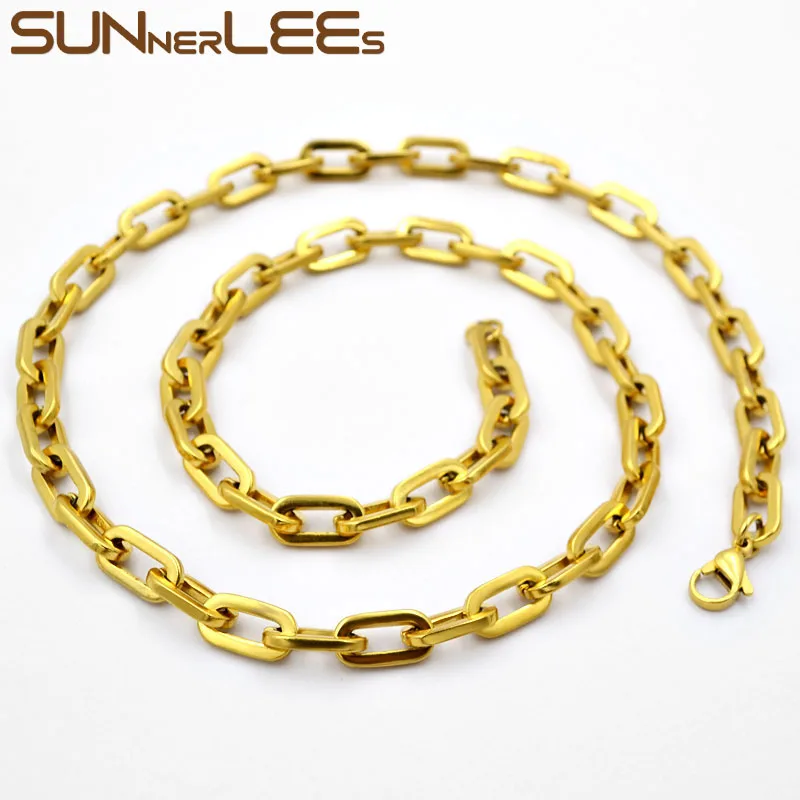 SUNNERLEES 316L ожерелье из нержавеющей стали с высокой полировкой 6,5 мм Геометрическая Цепочка Золото Серебро Черный для мужчин и женщин ювелирные изделия подарок SC96 N