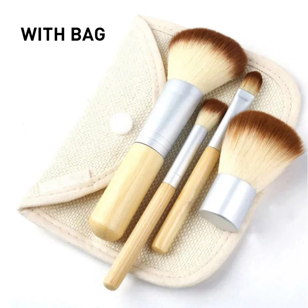 With bag 4 шт бамбуковые кисти наборы кистей макияж консилер щеки тени для век Кисть для смешивания тональной основы инструмент для макияжа - Handle Color: With bag
