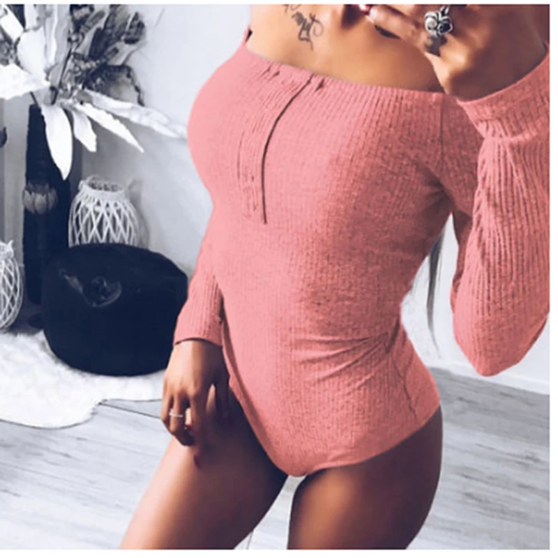 Fashion Slash Neck Bodysuit Spring Autumn Women Long Sleeve Off The Shoulder Jumpsuit Casual Ladies Rompers Tops |