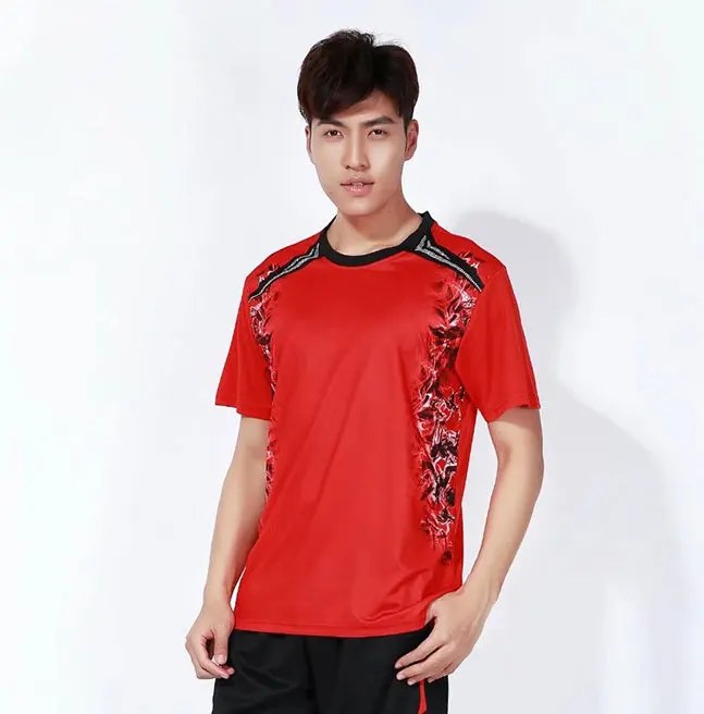 men red shirt Костюмы для волейбола с коротким рукавом, мужская и женская командная тренировочная форма, рубашка для настольного тенниса, спортивная одежда, шорты для бадминтона - Цвет: men red shirt