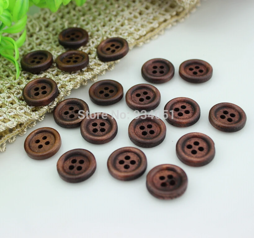 

200pcs/lot Wooden Retro Dark Coffee Round Buttons 4-holes Wooden buttons Beads 15mm Wood Pendant, Wooden Jewelry KZ0043