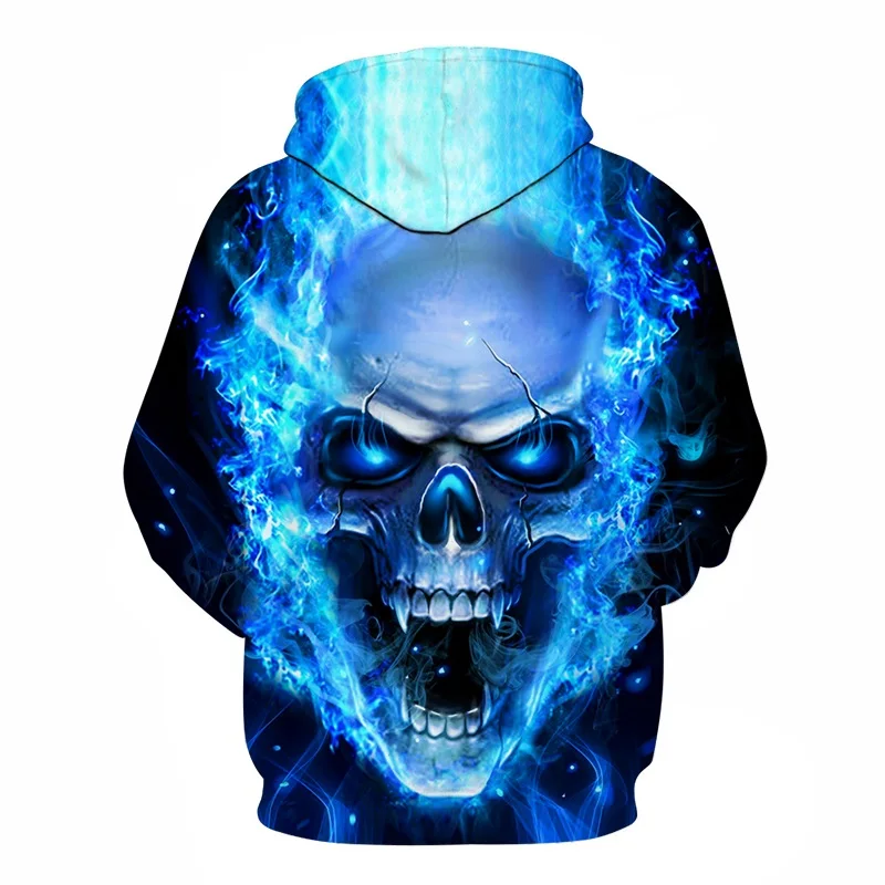 New Blue Flame Skull Hoodies 3D Sweatshirts Men Women Hooded Loose Tracksuits Autumn Winter Coat Streetwear Funny Jackets Hoodie | Мужская