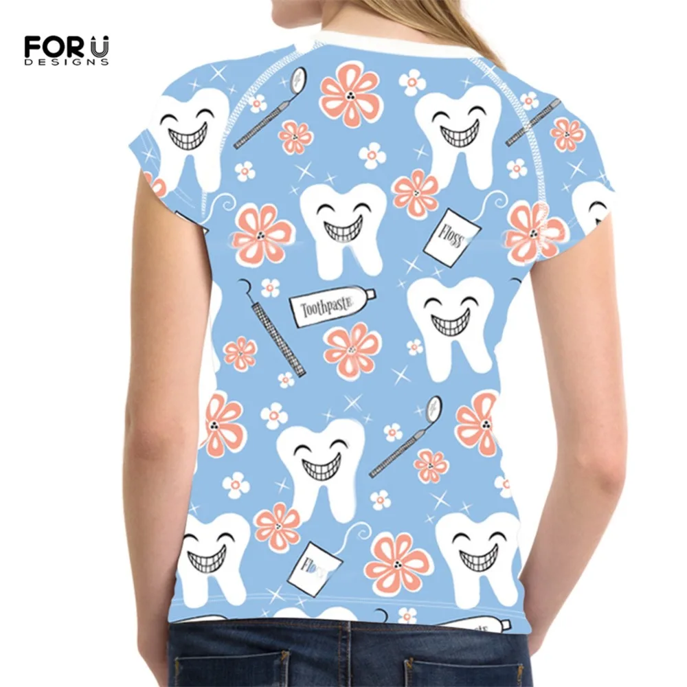 FORUDESIGNS/Летняя женская футболка розового цвета с милым рисунком стоматолога, Брендовая женская одежда, повседневные женские футболки с коротким рукавом