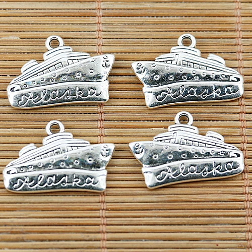 

12PCS Tibetan silver color 2sided ship design charms EF1483