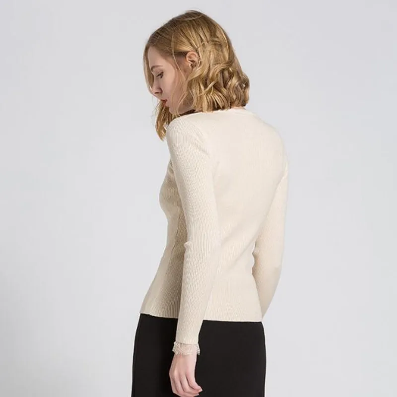 GIGOGOU Spring Autumn Open Women Cardigans 2019 Sexy V Neck Sweater Coat Long Sleeve Slim Solid Lace Hitz Air Jacket |
