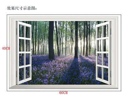 Модные большие 3D наклейки на стены лавандового леса окна съемные стикеры
