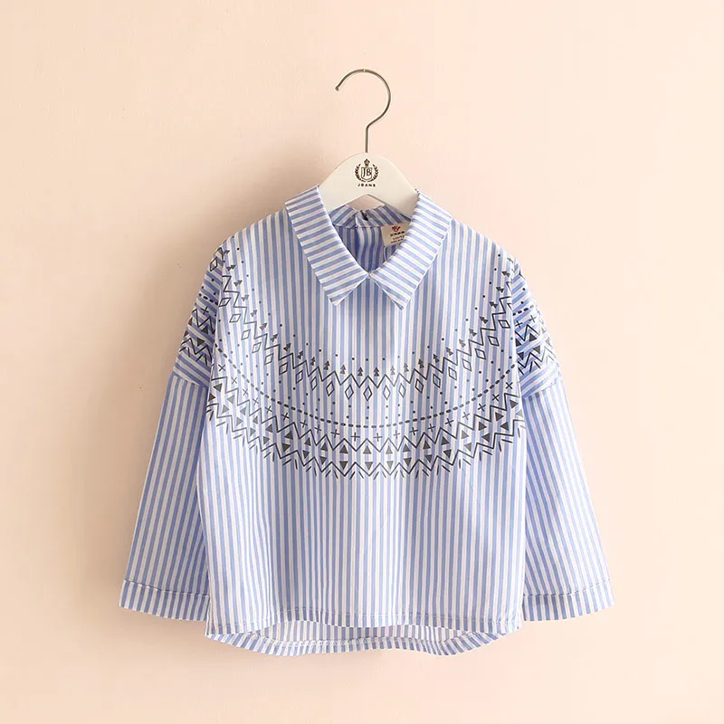 

2020 Spring Attumn New Arrival 3 4 Years 110cm Children Kids Clothing Blue Color Tops Baby Striped Loose Blouses Shirt For Girls