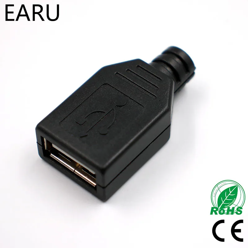 

10 шт., 4-контактный разъем USB 2,0 типа А с черной пластиковой крышкой