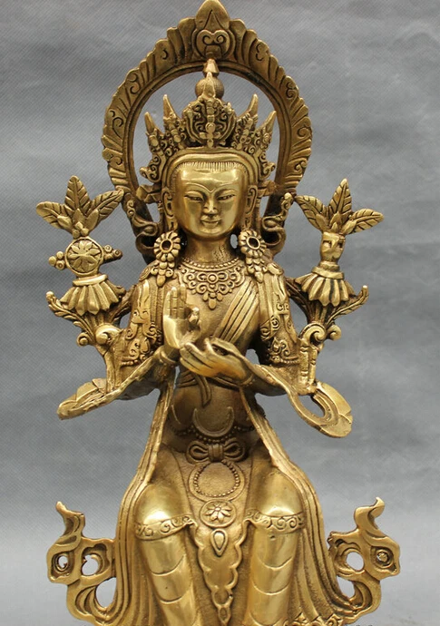 12 дюймов тибетская латунная буддистская статуя Будды Maitreya Kwan-Yin GuanYin богиня тара 29
