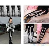 womens sexy black skeleton tattoo pantyhose stockings tights