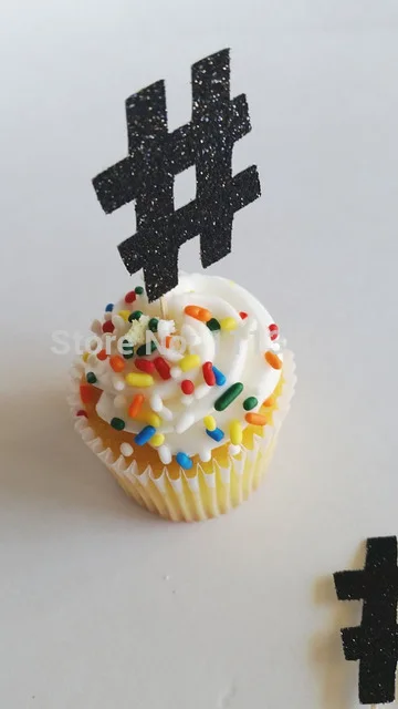 

glitter # hashtag hipster cutout cake cupcake toppers wedding shower party, birthday, favors, candy table, dessert, Food Picks