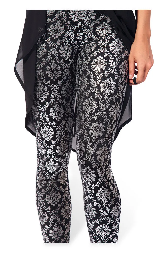 

Women Black & White Floral Print Leggings Slim Fit Thin Elastic Polyester Cos Party Pants Casual Trousers Drop Shipping