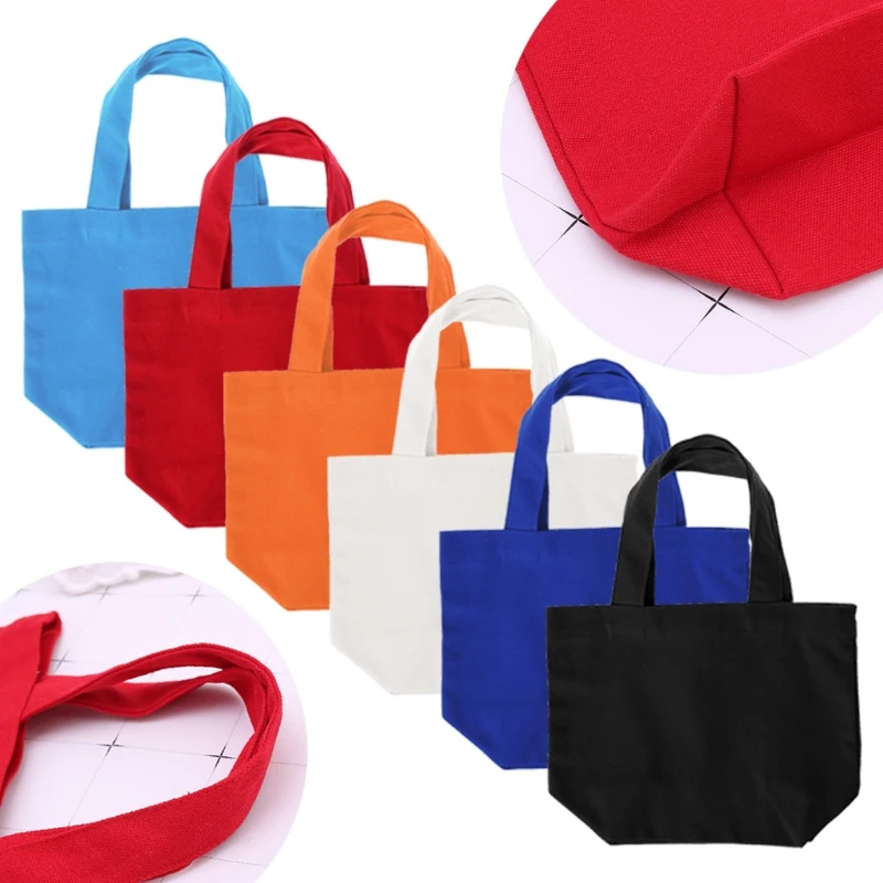 THINKTHENDO Portable Cotton Canvas Tote Handbag Food Picnic Lunch Solid Color