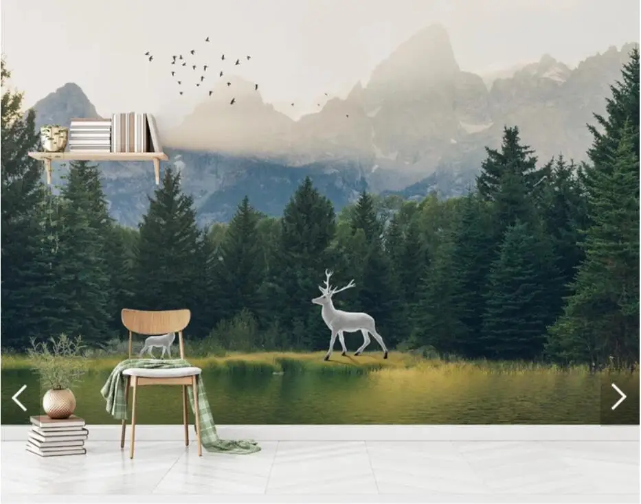 Misty Forest Deer Wallpaper Murals Wall Paper Roll 3D Art Painting Canvas Papel Pintado Foggy Forests Mural Contact | Обустройство