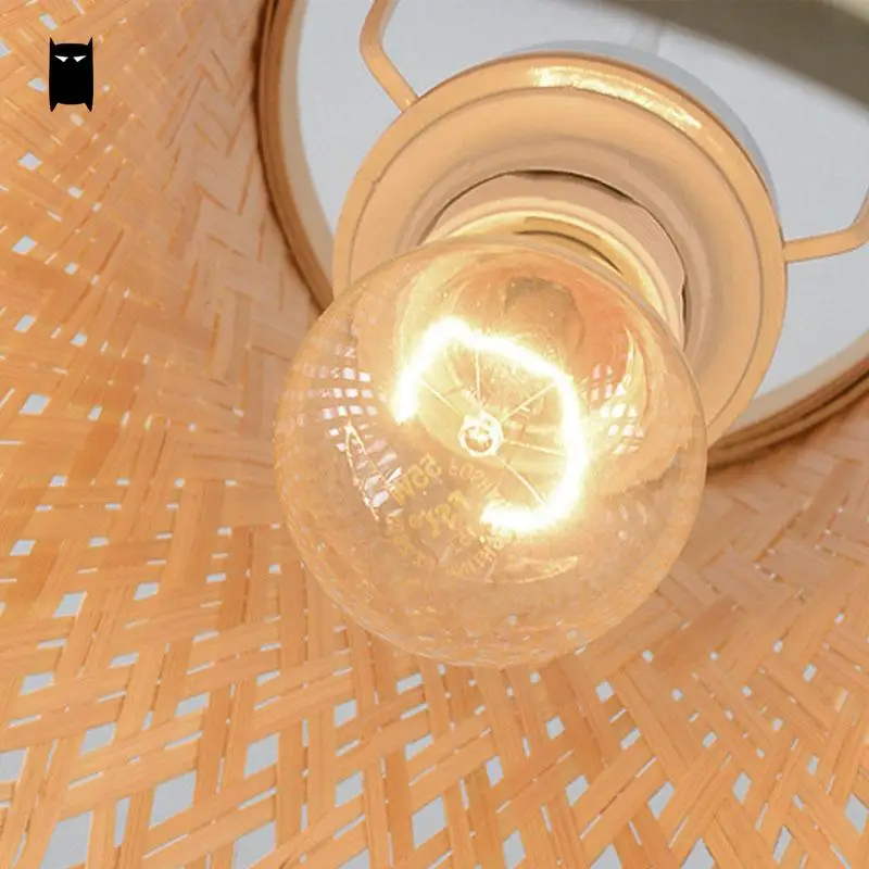 Круглая бамбуковая плетеная Подвесная лампа из ротанга кантри деревенский