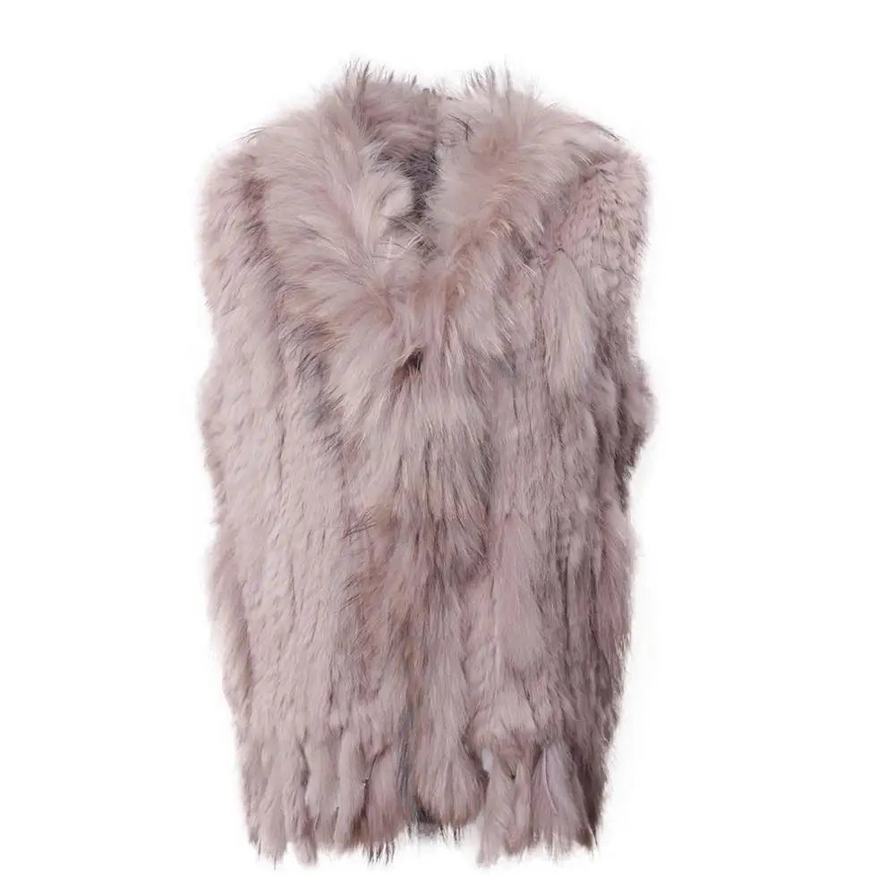 Light Khaki Мех Story 020101 м новые цвета трикотажные Настоящее кроличий мех жилет енот Воротник отделка ручной вязки пальто естественный стиль Винтаж кисточкой - Цвет: Light Khaki