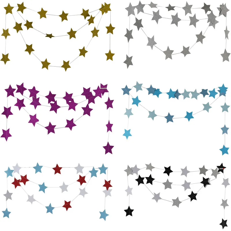 2m Star Shape Paper Garland Happy Birthday Bunting Banner Hanging Flags String Streamers Wedding Decoration Party Supplies |