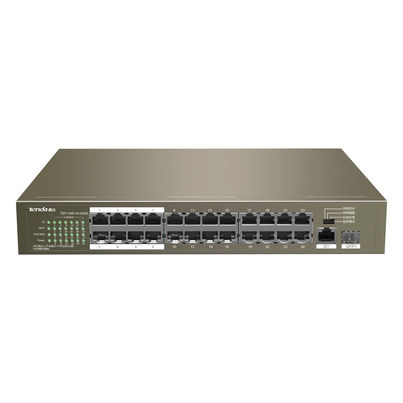 Tenda TEF1126P-24-250W коммутатор для интернет-сети 24 Порты 225 W PoE источника питания |