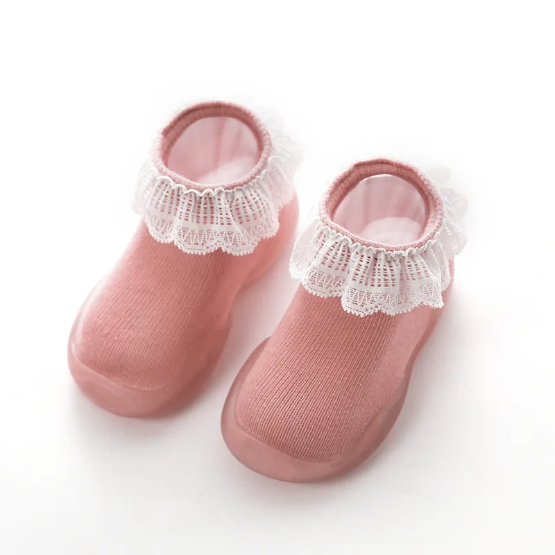 Lace pink Новые весенне-летние детские туфли и носки детские тапочки нескользящая обувь с резиновой подошвой для новорожденных 0-1-3 лет - Цвет: Lace pink