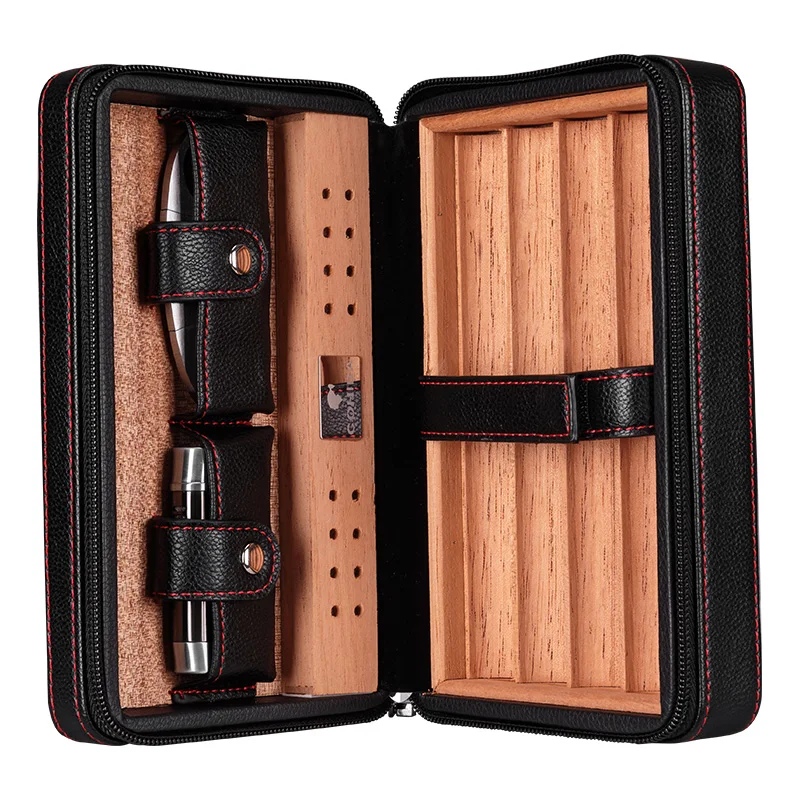 Черный Коричневый Cohiba чехол для сигар Humidor портативный кедровый деревянный кожаный дорожный Humidor набор с увлажнителем Подарочная коробка HH-1040