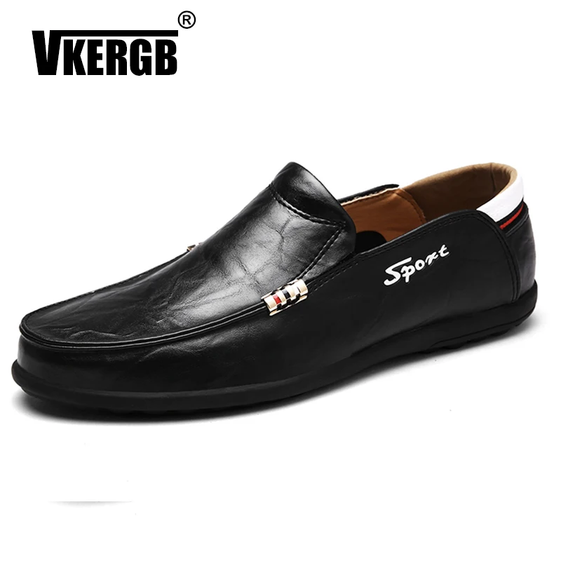 VKERGB Men Leather Loafer Shoes 2019 New Brand Fashion Slip On Men's Casual Mesh Black Breathable Loafers Driving | Обувь