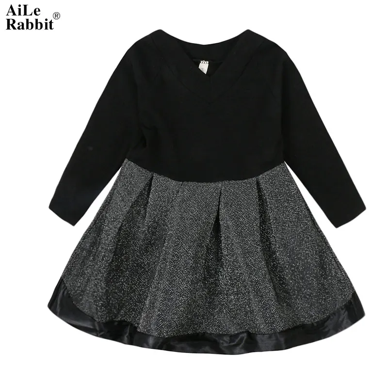 AiLe Rabbit/Новинка; сезон весна-осень; корейское модное милое платье принцессы с круглым вырезом и длинными рукавами; k1