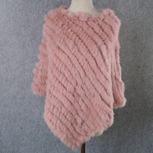 pink Модные вечерние женские шаль из натурального кроличьего меха, натуральный вязаный шарф пончо из натурального кроличьего меха, осенне-зимний меховой Палантин из кроличьего меха - Цвет: pink