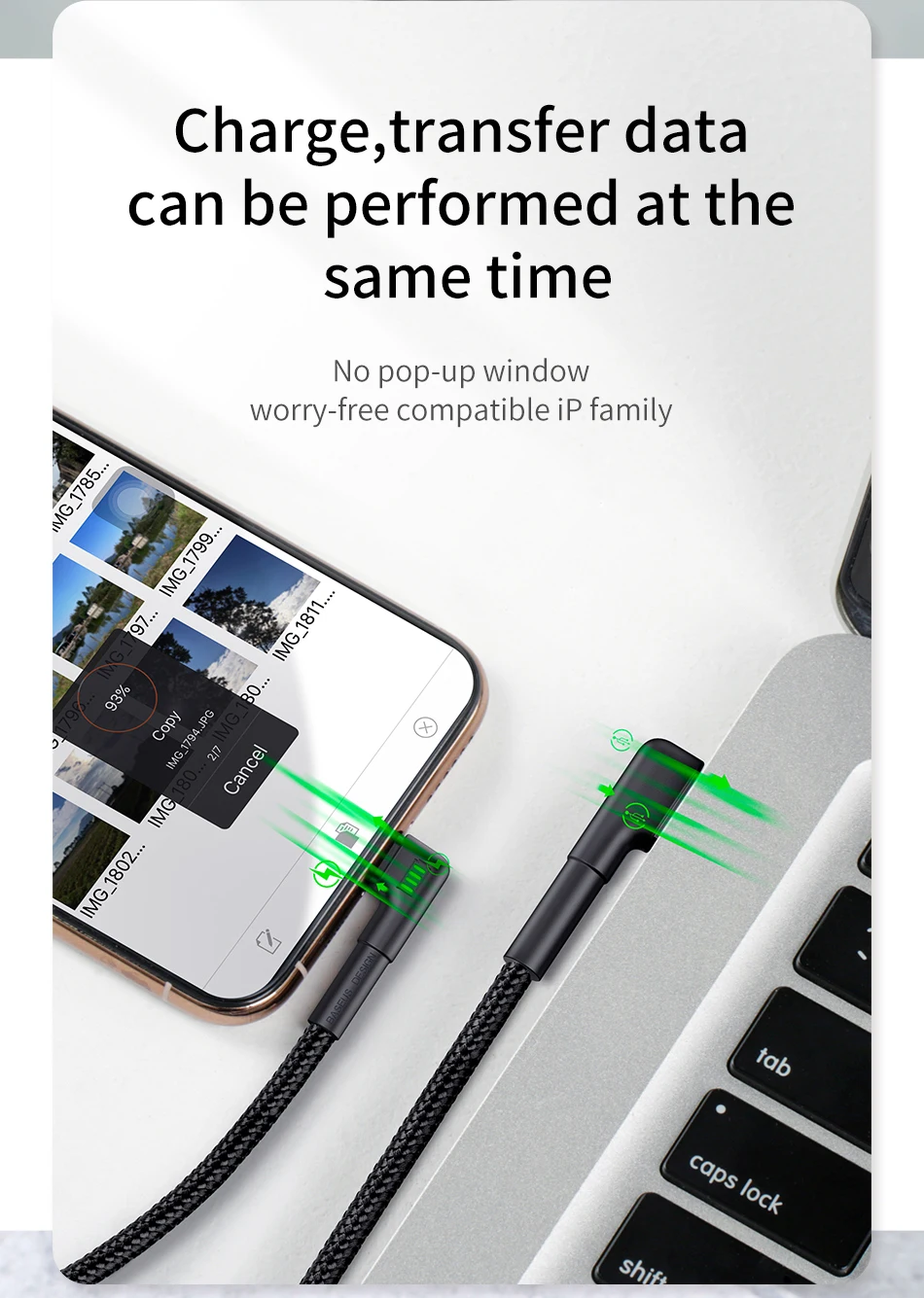 Baseus Doulbe локоть USB кабель для iPhone XR 8 11 iPad светодиодный 2.4A Быстрая зарядка кабель для iPhone зарядное устройство iPad игровой USB кабель для передачи данных usb кабель кабель для айфона