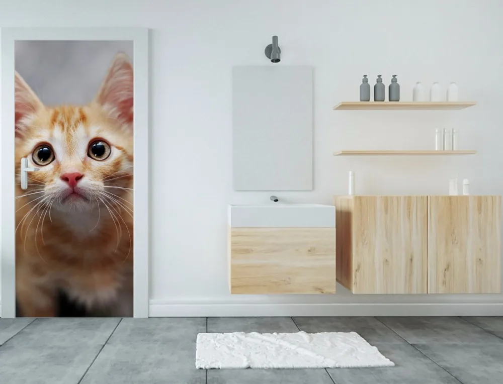 Бесплатная доставка 3D милый Кот Художественная дверь Настенные обои фотообои