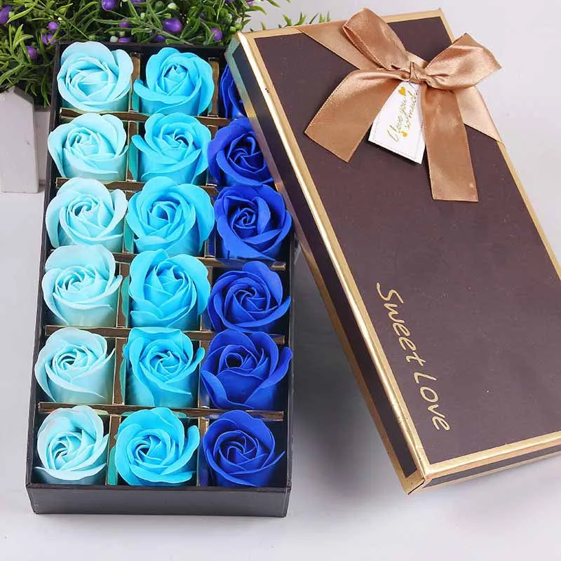 Blue 18 шт./партия, Мыльные лепестки роз, высококачественные искусственные цветы для свадебной вечеринки, декоративные поддельные цветы, домашний декор - Color: Blue