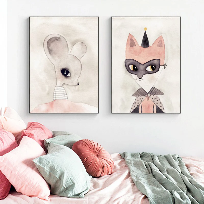 Cartoon Wall Art Prints Canvas Posters Cute Miss Rat Princess Fairy Paintings For Girl Baby Kids Room Decor | Дом и сад
