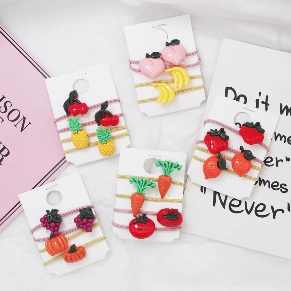 4 шт. новые Мультяшные Овощи Фрукты эластичные детские ленты для волос аксессуары