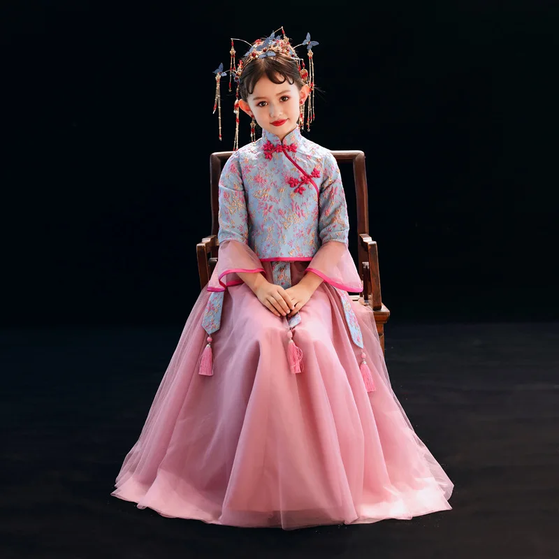 Caustom made Chinese style stand collar embroidery ball gown dress children girls party | Детская одежда и обувь