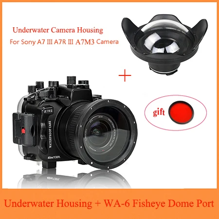 for Sony A7 III A7R Meikon 40 м/130ft Водонепроницаемый Корпус чехол для sony A7 III A7R III A9 A7S II A7 II A7R II A7M3 Камера+ провода угол купол Порты и разъёмы - Цвет: for Sony A7 III A7R