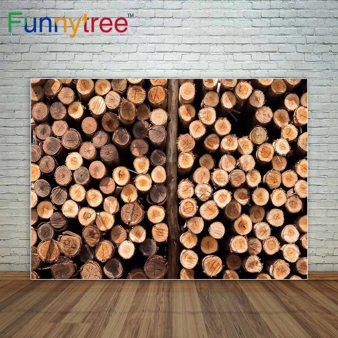 

Funnytree Larch lumber on snow in winter forest background decoration photographic background decorations