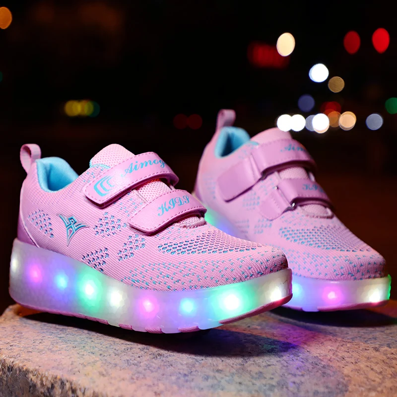 Dark Heelys USB зарядка светодиодный Красочные Дети Мода кроссовки с два колеса роликовые коньки обувь для мальчиков и девочек