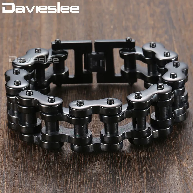 Davieslee Heavy Для мужчин браслет Байкерский серебряный черный 316L Нержавеющая сталь браслет мужской вечерние ювелирные изделия 14/19/23 мм DLHB31