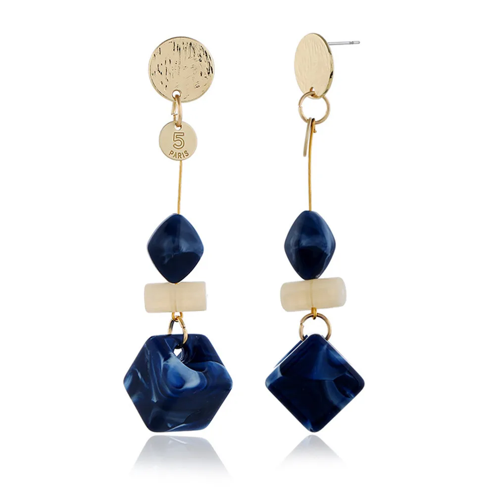 Женские акриловые серьги-ромбы CRLEY темно-синие длинные висячие серьги в