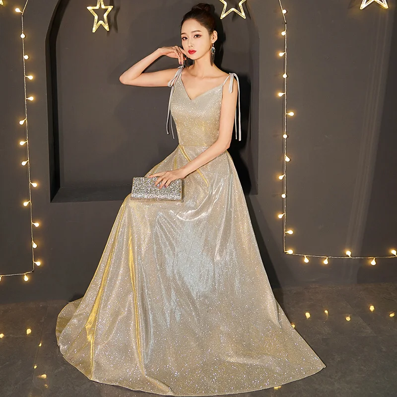 He's Bride Gold Evening Dress V-Neck Sleeveless Floor-Length Party Prom Gown Custom Robe De Soiree | Свадьбы и торжества
