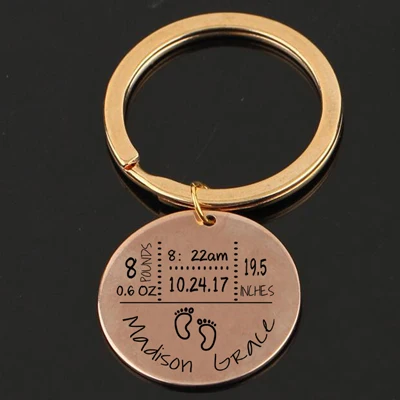 rose gold Детский брелок для ключей, подарок для ребенка, для папы, мамы, новорожденного, весовое время, дата на память - Цвет: rose gold